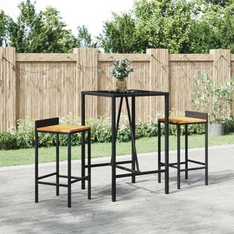 vidaXL Mesa Bar Y Taburetes Jard&iacute;n 3 Pzas Madera Acacia Rat&aacute;n Pe Negro Vidaxl