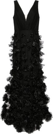 Marchesa floral-appliqu&eacute; tulle gown - women - Polyester/Polyester - 10 - Black