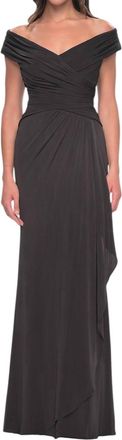La Femme Long Black Cocktail Gown Dress