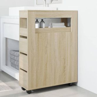 Berkfield Home Narrow Bathroom Cabinet with Wheels Sonoma Oak Engineered Wood in Light Tan