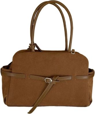 Generic Compatible For Leather Tote Bag Large Capacity Buckle Crossbody Handbag Polyester Lining PU Material(50632 Brown)