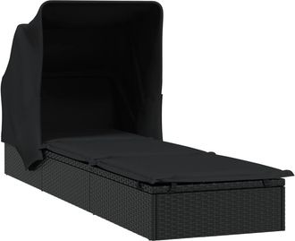 vidaXL Tumbona Tumbona Con Techo Plegable 213 X 63 X 97 Cm Resina Tejida Negra 020012209