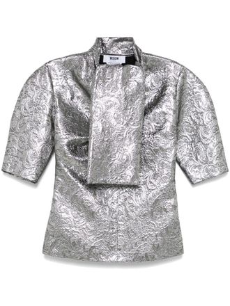 Msgm metallic-effect blouse - women - Viscose/Polyester/Metallic Fibre - 42 - Grey