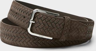 BOSS Mens Dark brown braided leather belt