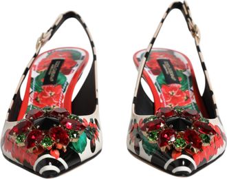 Dolce & Gabbana Multicolor Leather Crystal Heels Slingback Womens Shoes (Pre-Owned)