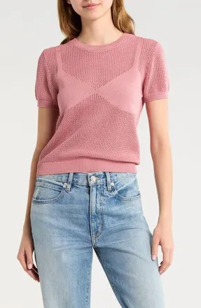 Steve Madden Blakelee Open Stitch Short Sleeve Sweater in French Rose at Nordstrom, Size X-Small