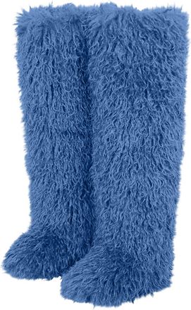 Generic Size 5.5 Women Furry Faux Fur Snow Boots Fluffy Fuzzy Comfy Knee High Boot Winter Cozy Lined Round Toe Flat Long Tall Shoes Rubber Sole Outdoor Indoor