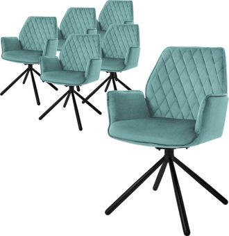 ML Design 6x Sillas De Comedor Con Respaldo Y Reposabrazos Salvia Mostaza Tapizado Con Funda De Terciopelo Patas De Metal Sill&oacute;n Giratorio Dise&ntilde;o Ergon&oacute;mico Mod