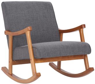 Clp Mecedora con base de madera y asiento en tela gris claro