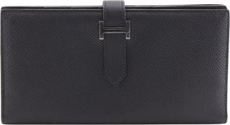 Herm&egrave;s Black Epsom Leather Long Wallet (Bi-Fold) (Pre-Owned)