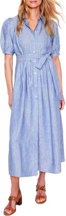 Boden Alexa Belted Midi Linen Shirtdress in Chambray at Nordstrom, Size 2