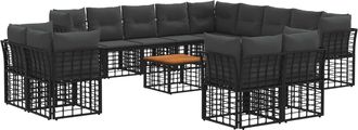 vidaXL Conjunto De Sof&aacute;s De Exterior 14 Uds. Negro Y Gris Oscuro Vidaxl