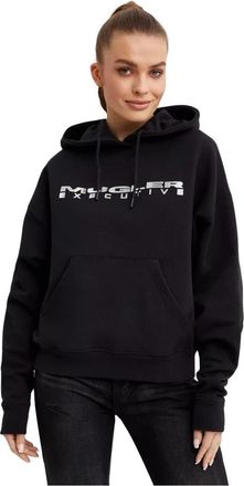MUGLER Zwarte hoodie met zilveren logo - Dames - Hoodies - Zwart - L - Katoen - Hoodies & sweatvesten