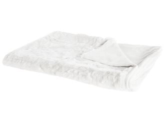 Beliani Coperta Di Plaid Decorativa Da Soggiorno 180 X 220 Cm Bianca Tourza