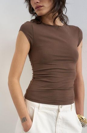 Topshop Cap Sleeve Rib Top in Brown at Nordstrom, Size X-Small