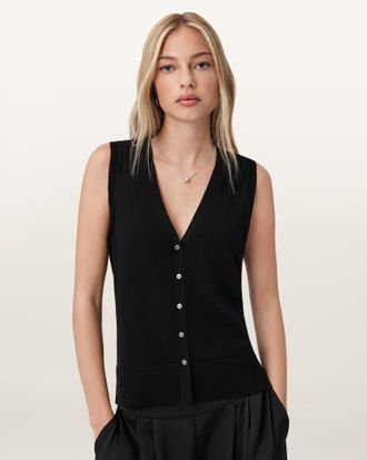 AllSaints Merino Wool Jean Wool Waistcoat, Size: XS