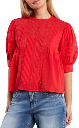 Wash Lab Denim Charmalace Pintuck Lace Inset Cotton Blend Top in Poppy Red at Nordstrom, Size X-Large