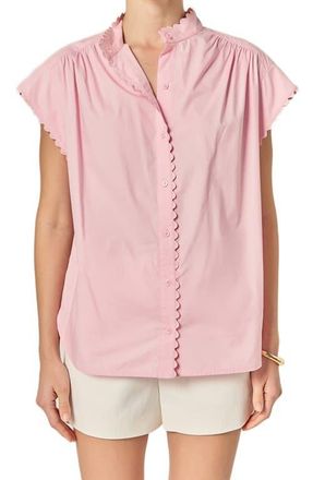 English Factory Rickrack Trim Button-Up Cotton Shirt in Pink at Nordstrom, Size X-Small
