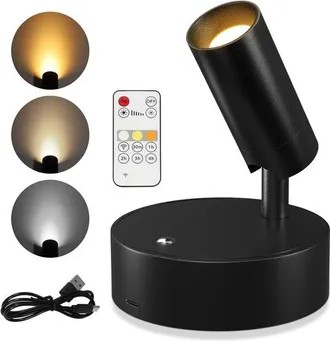 OEM Foco Led Inal&aacute;mbrico Para Interiores, Foco Para Plantas, Giratorio, Recargable, Adecuado Para Obras De Arte, Pinturas, Plantas, Fotos, Etc, Negro