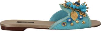 Dolce & Gabbana Blue Crystal Exotic Leather Blue Crystal Womens Sandals