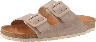Verbenas Pantolette VERBENAS Randell Velour, Damen, Gr. 37, grau (taupe), Veloursleder, Schuhe Pantolette, Sommerschuh, Flat, Hausschuh mit Softfussbett