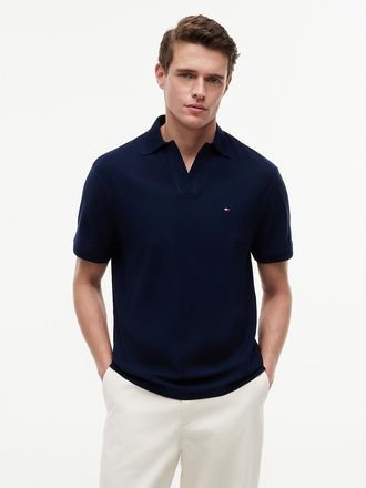 Tommy Hilfiger Mens Classic Fit Open Placket Crepe Polo - Light Navy - M