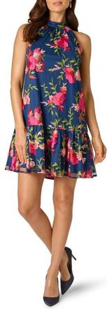 Adrianna Papell Embroidered Floral Mock Neck Minidress in Navy/pink Multi at Nordstrom, Size 10