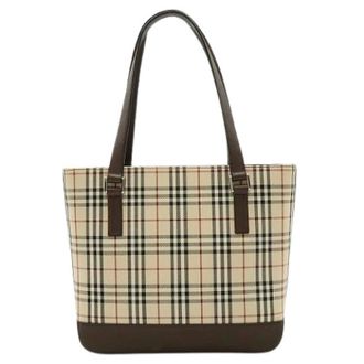 Burberry Pre-owned Tote Bags, female, Beige, Size: ONE SIZE Pre-owned Check Canvas Leather 2way Bag