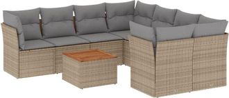vidaXL Juego De Sof&aacute;s Jard&iacute;n Con Cojines Beige Mezcla 9 Pzas Rat&aacute;n Pe Vidaxl