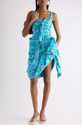 Chlo&eacute; Daisies Print Organic Cotton Poplin Dress in Multicolor Blue at Nordstrom, Size 10 Us