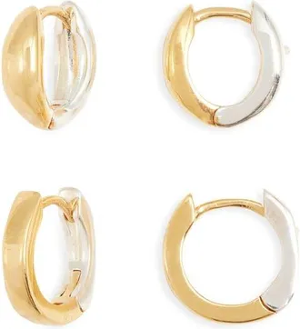 Nordstrom Demi Fine Set of 2 Huggie Hoop Earrings in 14K Gold- Sterling Plated at Nordstrom