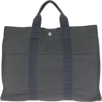 Herm&egrave;s Gray Polyamide Polyester Handbag Tote Bag (Pre-Owned)