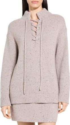 Theory Tie Neck Wool Blend Sweater in Beige Multi at Nordstrom Rack, Size Petite