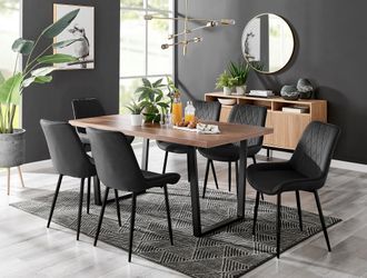Furniturebox Kylo Large Brown Wood Effect Dining Table & 6 Pesaro Velvet Black Leg Chairs