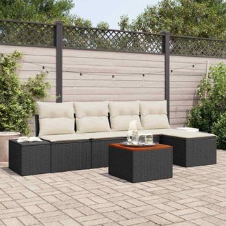 vidaXL Vidaxl - Conjunto De Sof&aacute; De Jard&iacute;n Con Coj&iacute;n 6 Pcs Negro Polirat&aacute;n