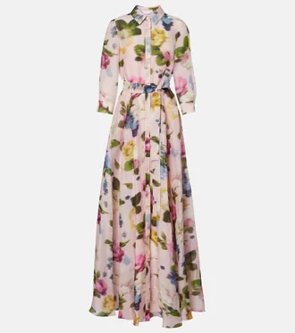 Carolina Herrera Vestido de fiesta de lino y seda floral