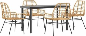 vidaXL 5 Piece Garden Dining Set Brown Poly Rattan Glass Vidaxl