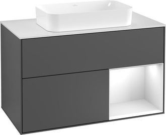 Villeroy & Boch Villeroy&boch - Finion, Muebles De Ba&ntilde;o, 1000 X 603 X 501 Mm, Angular, Con Estanter&iacute;a (iluminada), Modelo Suspendido, En Madera, Lavabo En El Medio, I