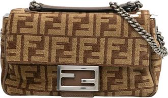 Fendi Borsa Midi Baguette Pre-owned Zucca in lana con catena - - Pre-owned - Donna - Marrone - ONE SIZE