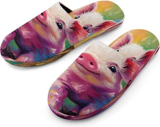 Generic Colorful Pigs Butterfly Mens Cotton Slippers Memory Foam Comfort House Shoes Winter Indoor Slipper for Hotel Casa Spa