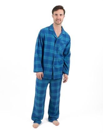 Leveret Mens Cotton Flannel Printed Holiday Pajama Set in Plaid Blue & Navy at Nordstrom, Size Xx-Large