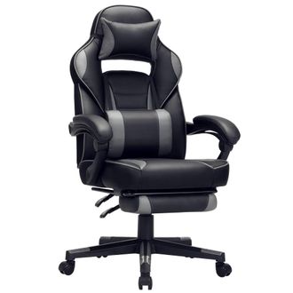 Songmics Silla de oficina ergon&oacute;mica con reposapi&eacute;s de color negro y gris