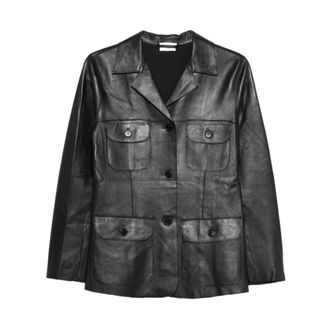 P.A.R.O.S.H. Leather Jackets, female, Blue, Size: XS Macio Flap-Pocket Jacket