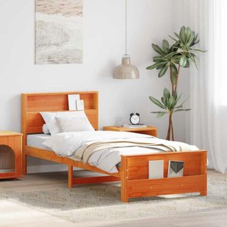 vidaXL Bed Frame with Headboard Wax brown 80 x 200 cm Solid pine wood vidaXL