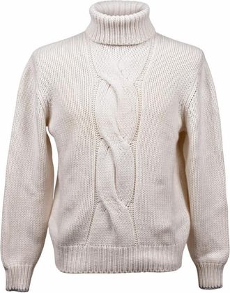 Brunello Cucinelli Cream Cashmere Cable Knit Turtleneck, Brand Size 46 (US Size 36)