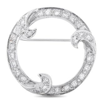 Luxury Bazaar 14K White Gold 0.60ct Diamond Brooch Open Circle Brooch MF12-070726