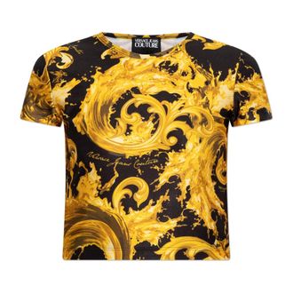 Versace Jeans Couture T-Shirts, female, Yellow, Size: XS Barocco Pattern Top