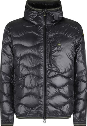 Blauer Black Wave Quilted Hooded Elastic Trim Polyester Down Jacket