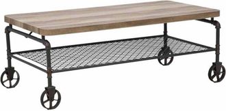 Home Heavenly Home Heavenly - Mesa De Centro Rustic, Mesita Auxiliar R&uacute;stica Industrial, Madera De Roble, Patas De Metal Negro. Medidas: 110x60x43 Cm