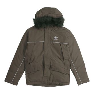 adidas originals Mens Leisure Sports Windproof Ultra Warm Hooded Down Jacket Brown FL1418